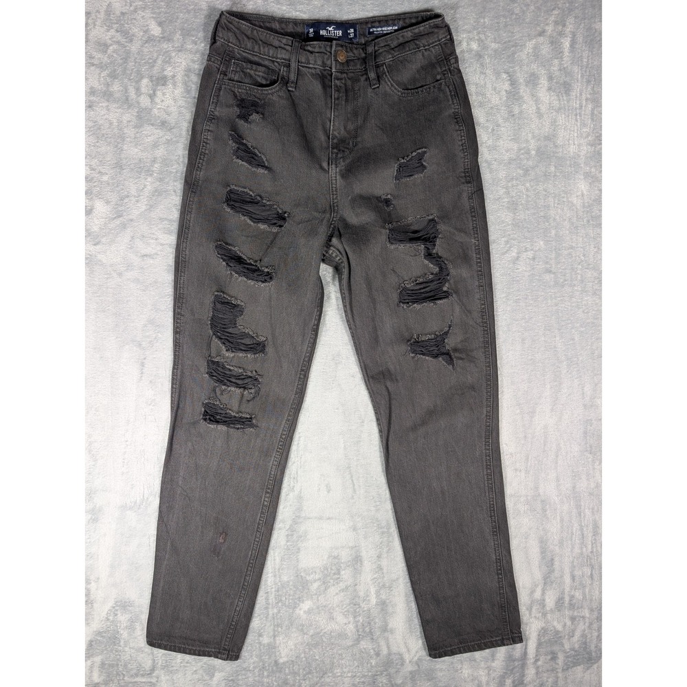 Hollister Ultra High-Rise Mom Jeans Faded Black Distressed Size 3R W26 L27 Denim